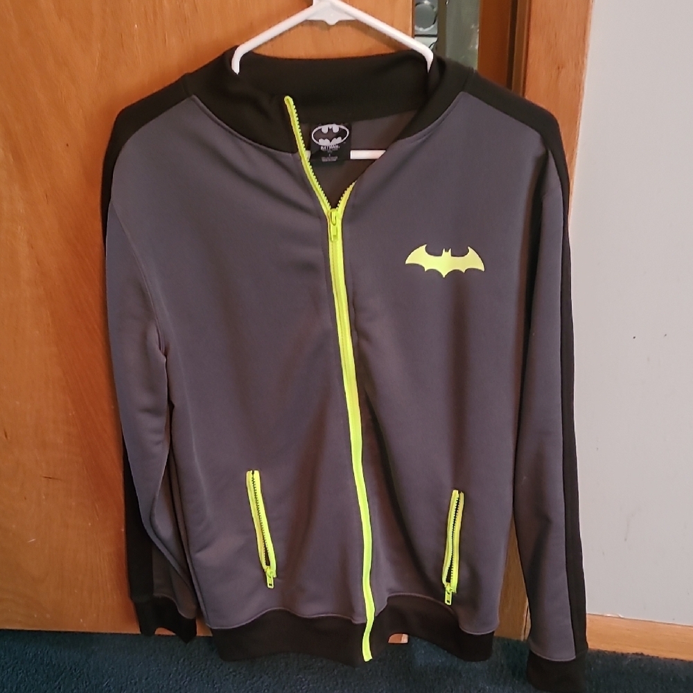Batman Gray and Black Zip-Up Jacket with Neon Yellow Accents